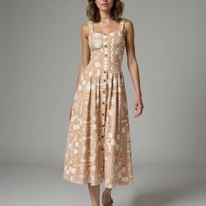 Elegant Tan Sleeveless Midi Dress